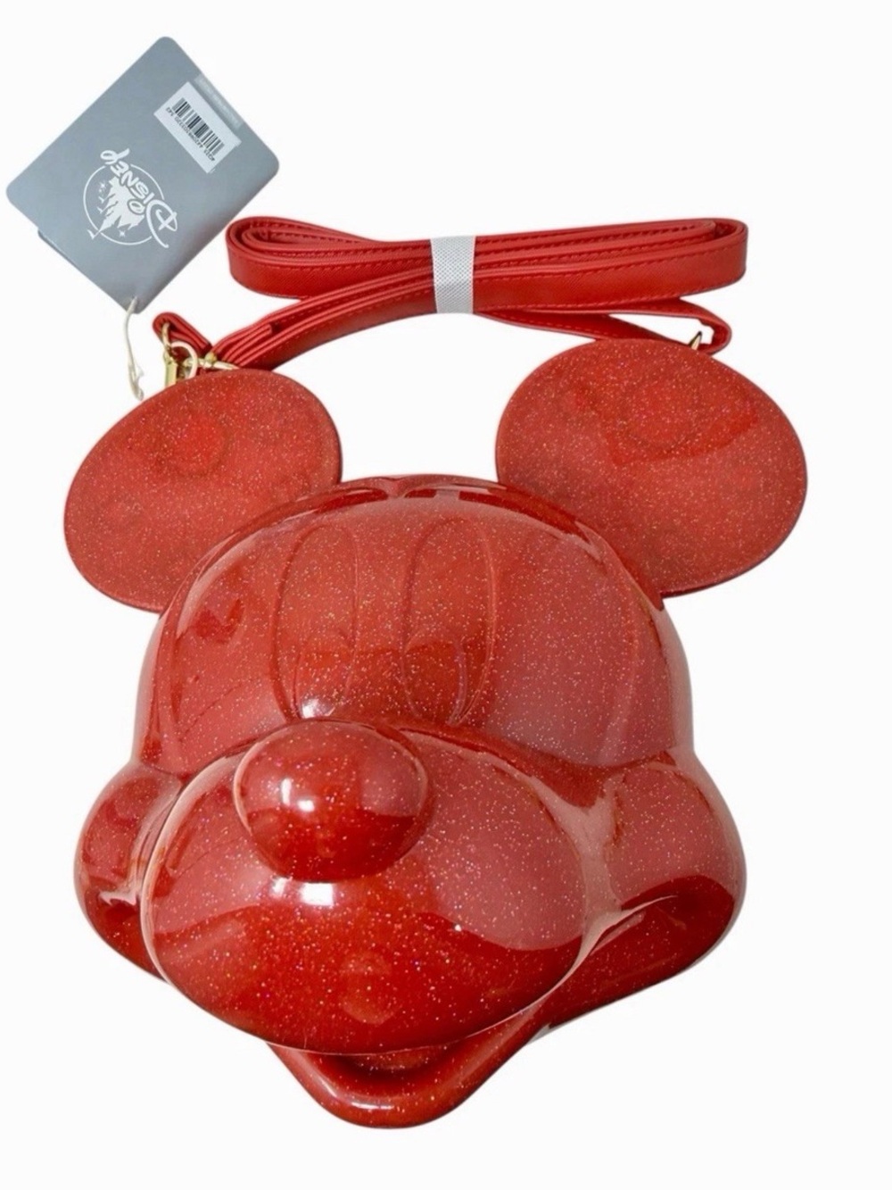 Disney Parks Mickey Mouse Red 3D Head Glitter Crossbody Bag NWT